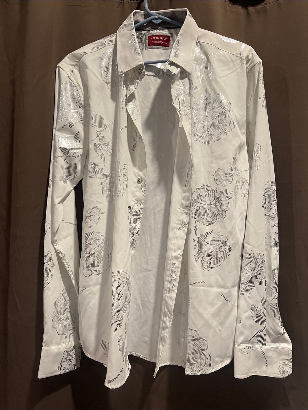 3 patterned dress shirts silver gold blue